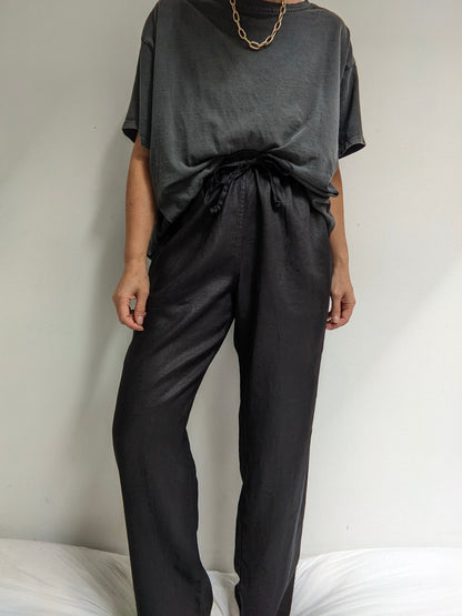 Vintage Black Linen Drawstring Pants