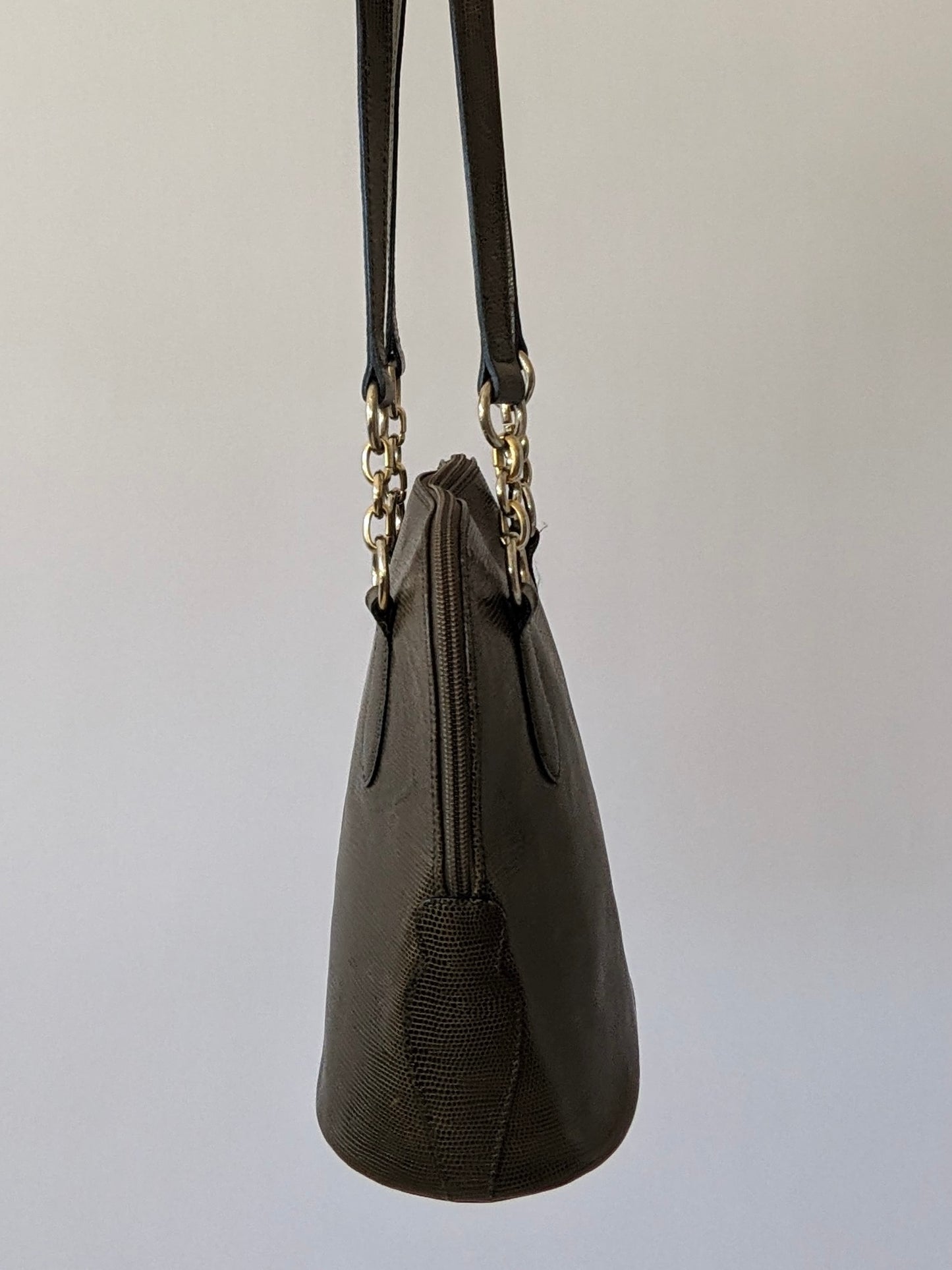 Vintage Olive Reptile-Embossed Leather Bag