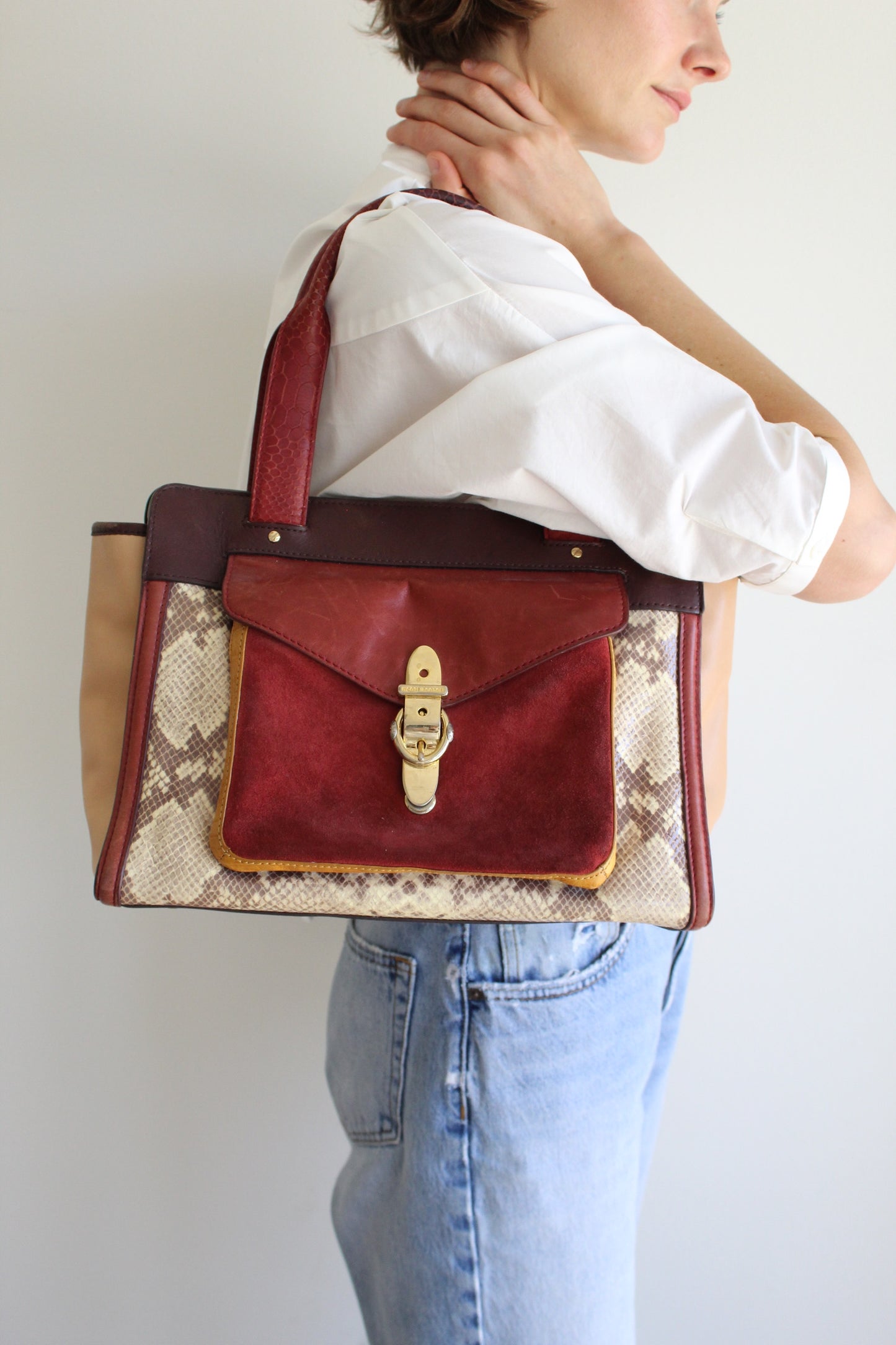 Incredible Henri Bendel Tonal Leather & Snakeskin Bag