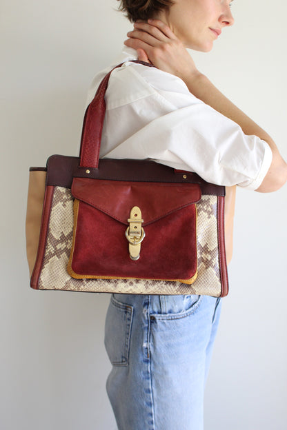 Incredible Henri Bendel Tonal Leather & Snakeskin Bag