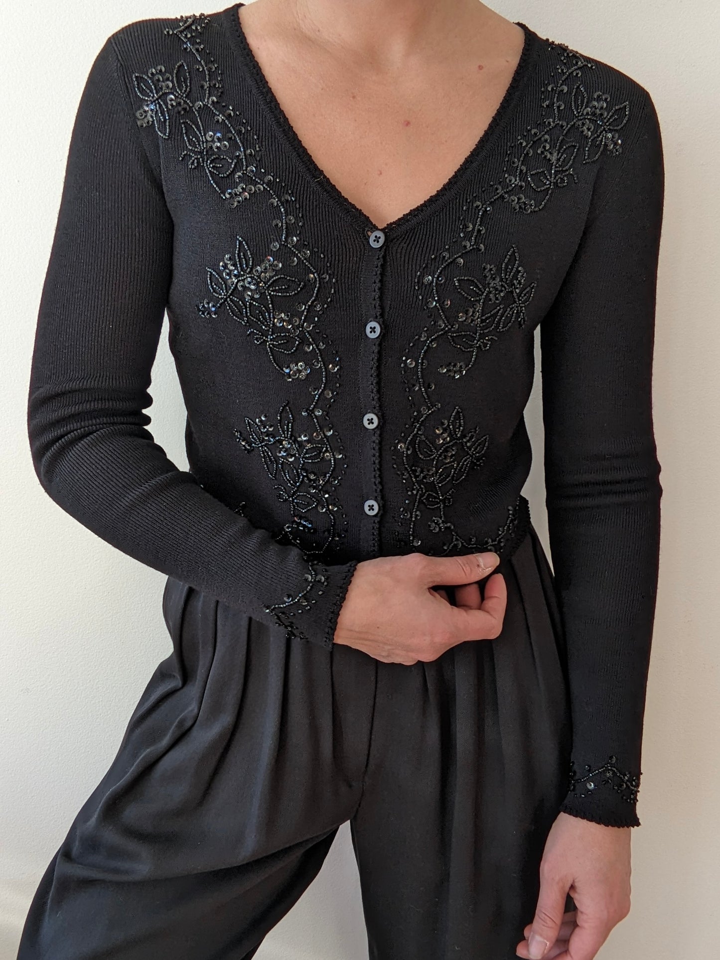 Vintage DKNY Embellished Wool Crop Cardigan