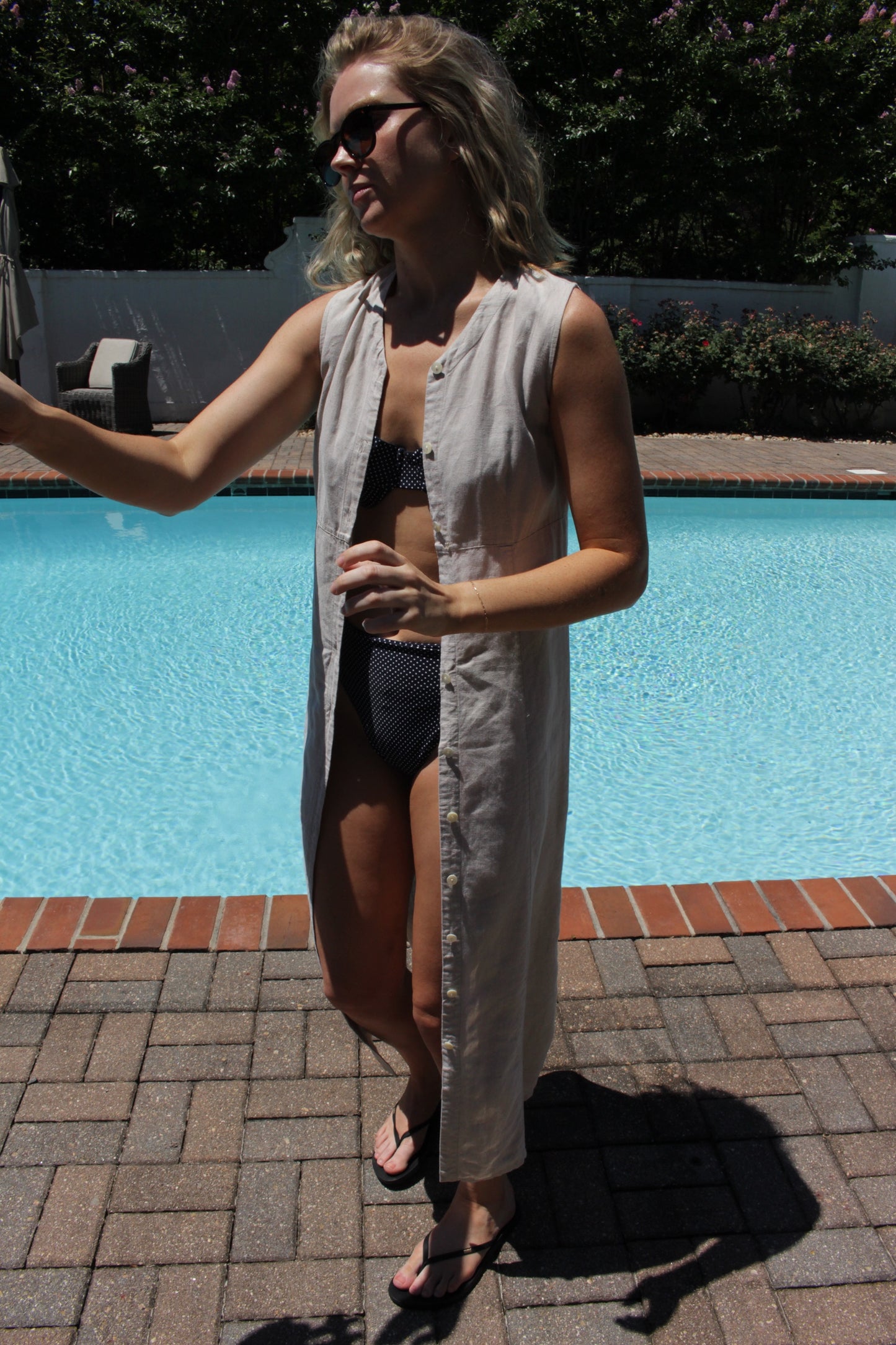 Vintage Pale Oat Buttoned Linen Dress