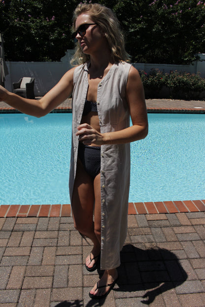 Vintage Pale Oat Buttoned Linen Dress