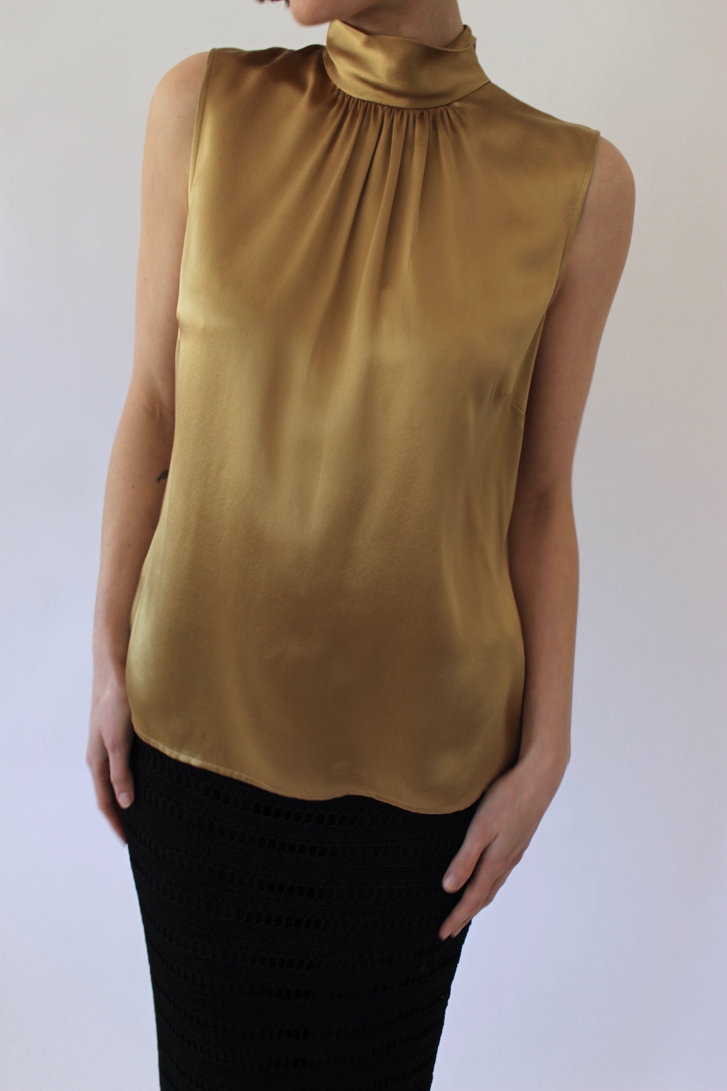 Vintage Sleeveless Bronze Silk Blouse
