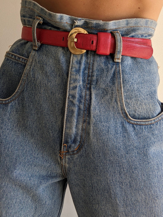 Vintage Pomegranate Reptile-Embossed Leather Belt