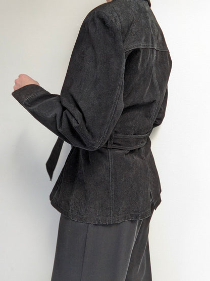 Vintage Ink Black Belted Suede Jacket