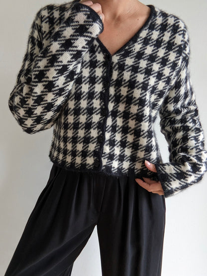 Vintage Houndstooth Angora Cropped Cardigan