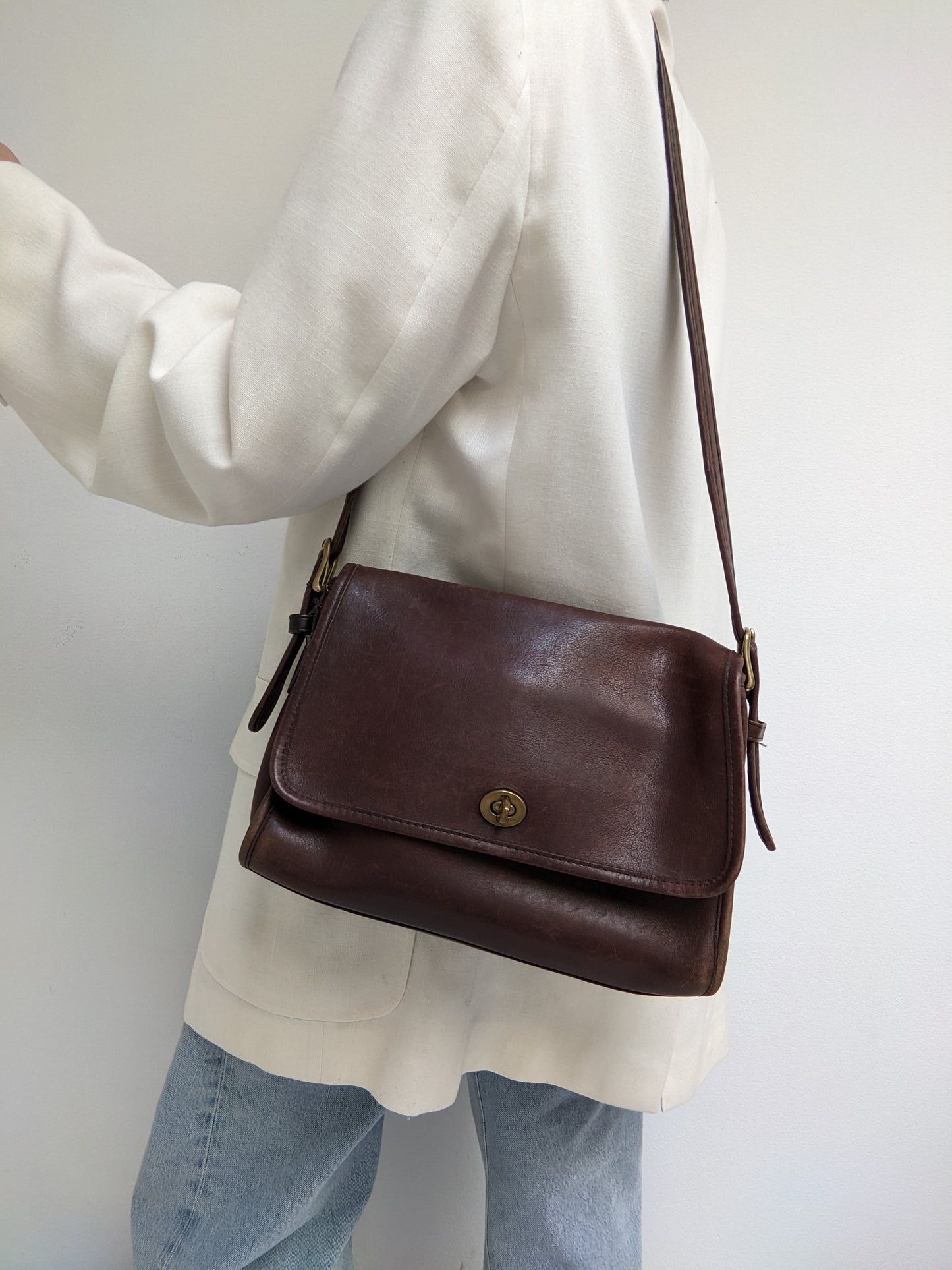 Vintage Faded Walnut Leather Coach Purse