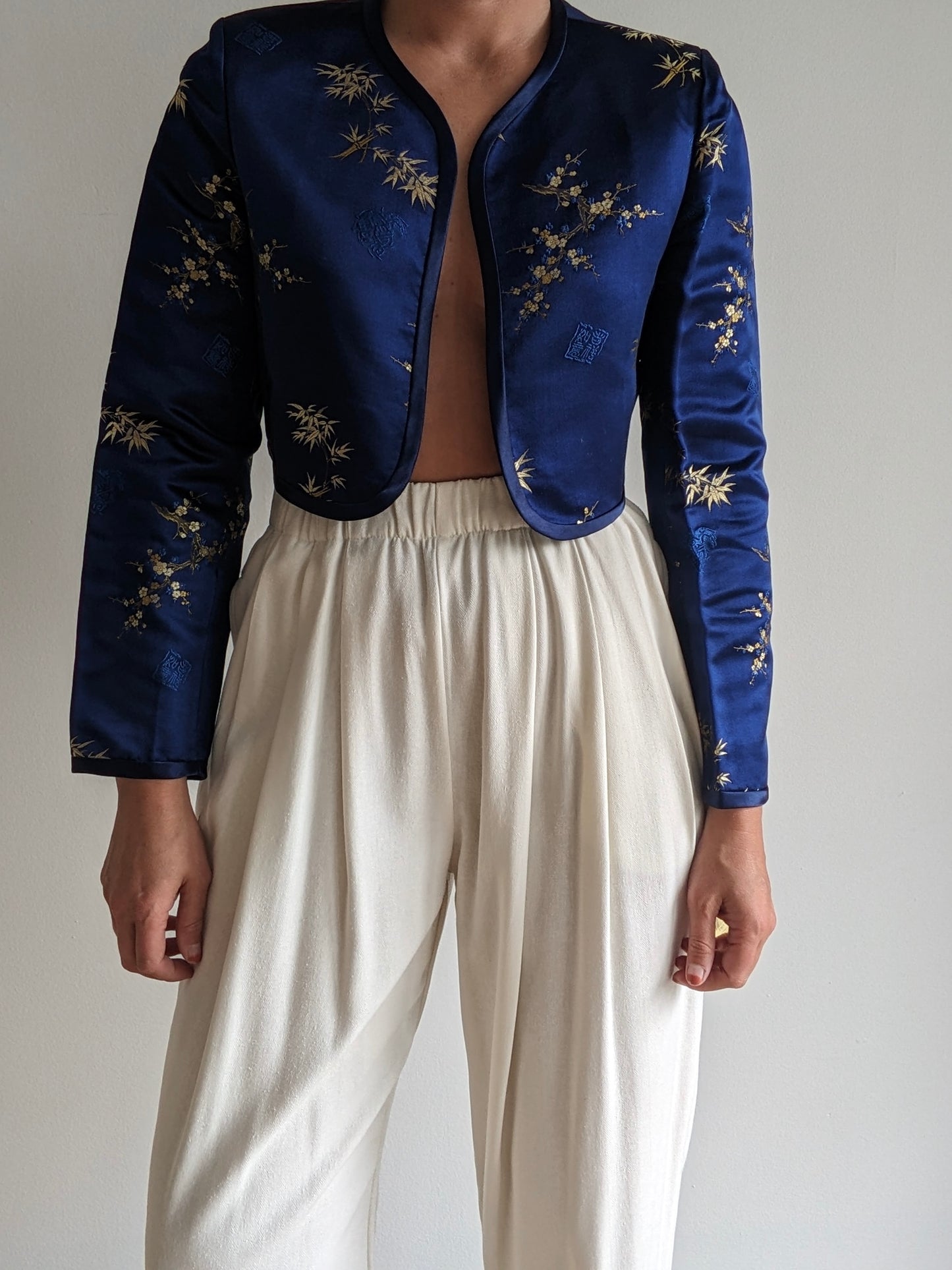 Beautiful Vintage Midnight Silk Embroidered Bolero