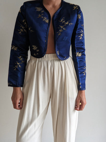 Beautiful Vintage Midnight Silk Embroidered Bolero