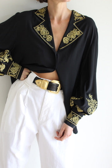 Vintage Diane Von Furstenberg Embroidered Silk Blouse