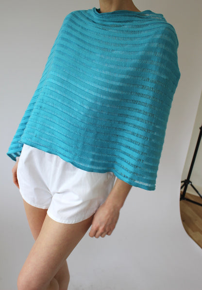 Vintage Aqua Striped Weave Poncho