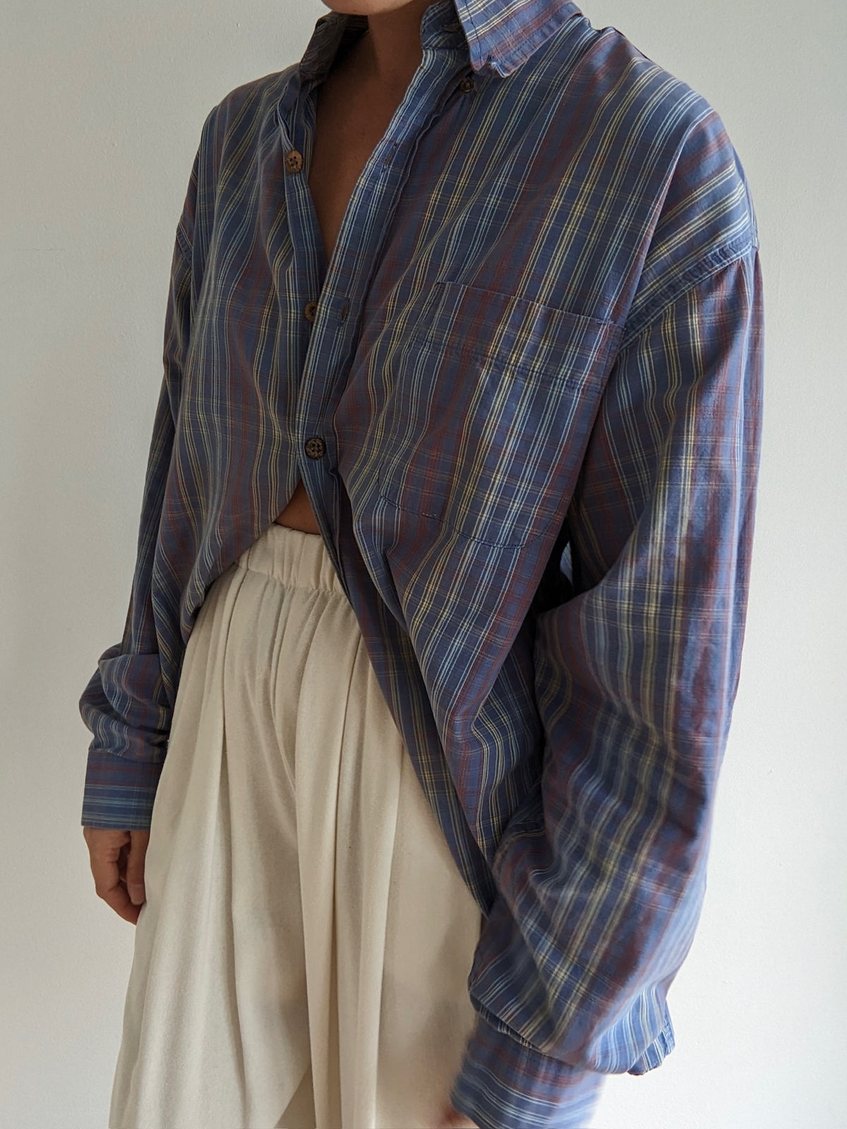 Vintage Stone Blue Plaid Cotton Shirt