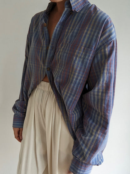 Vintage Stone Blue Plaid Cotton Shirt