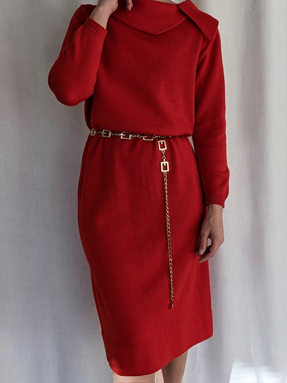 Lovely Vintage Holiday Red Wool Collared Dress
