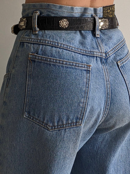 Vintage Onyx Leather & Silver Pendant Belt