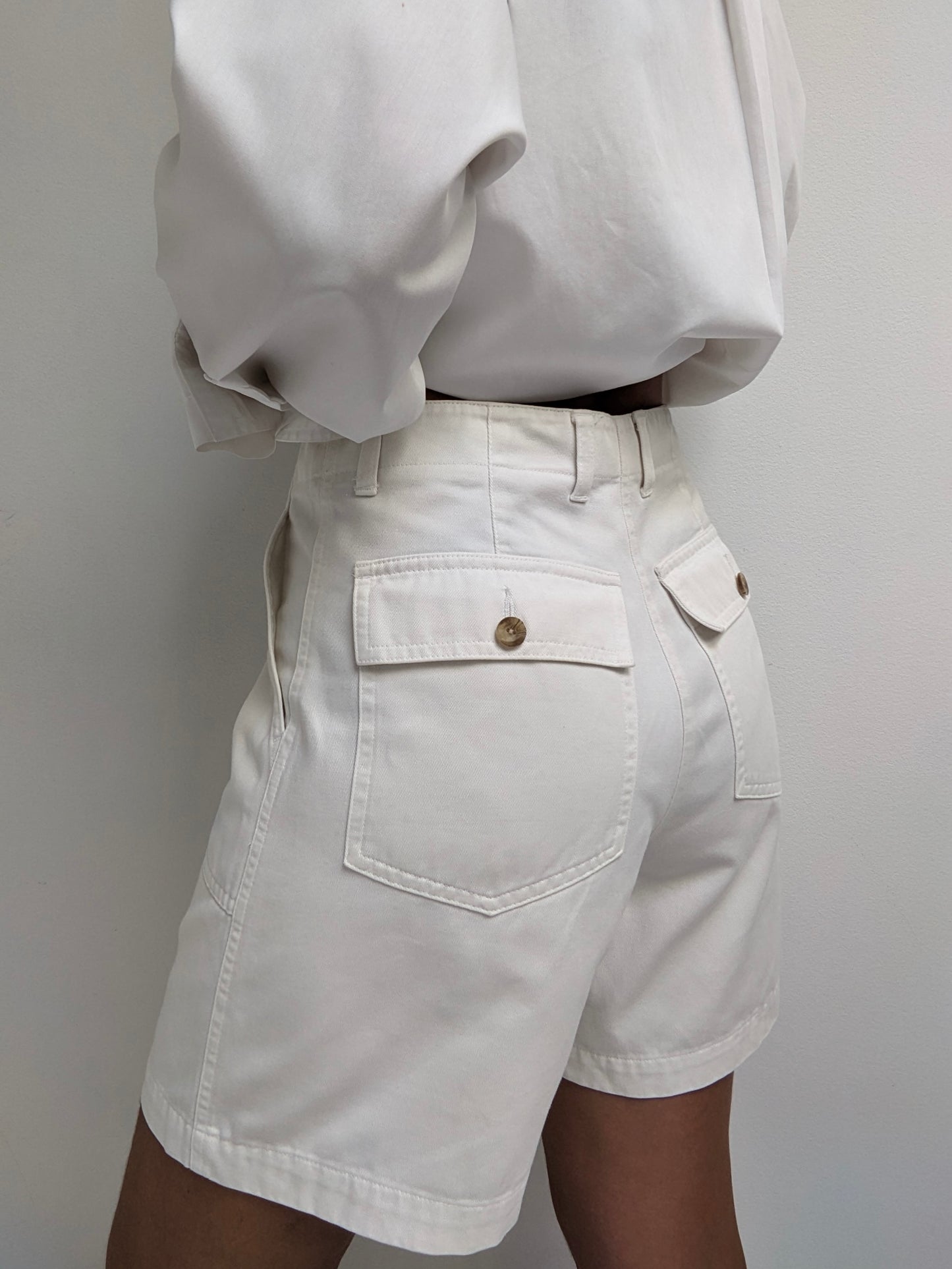 Vintage Bone White Cotton Twill Shorts