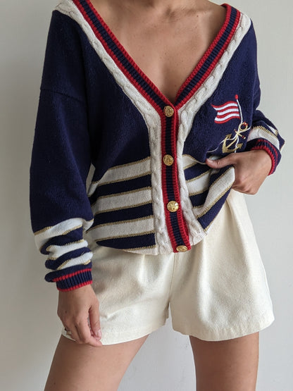 Vintage Nautical Striped Cardigan