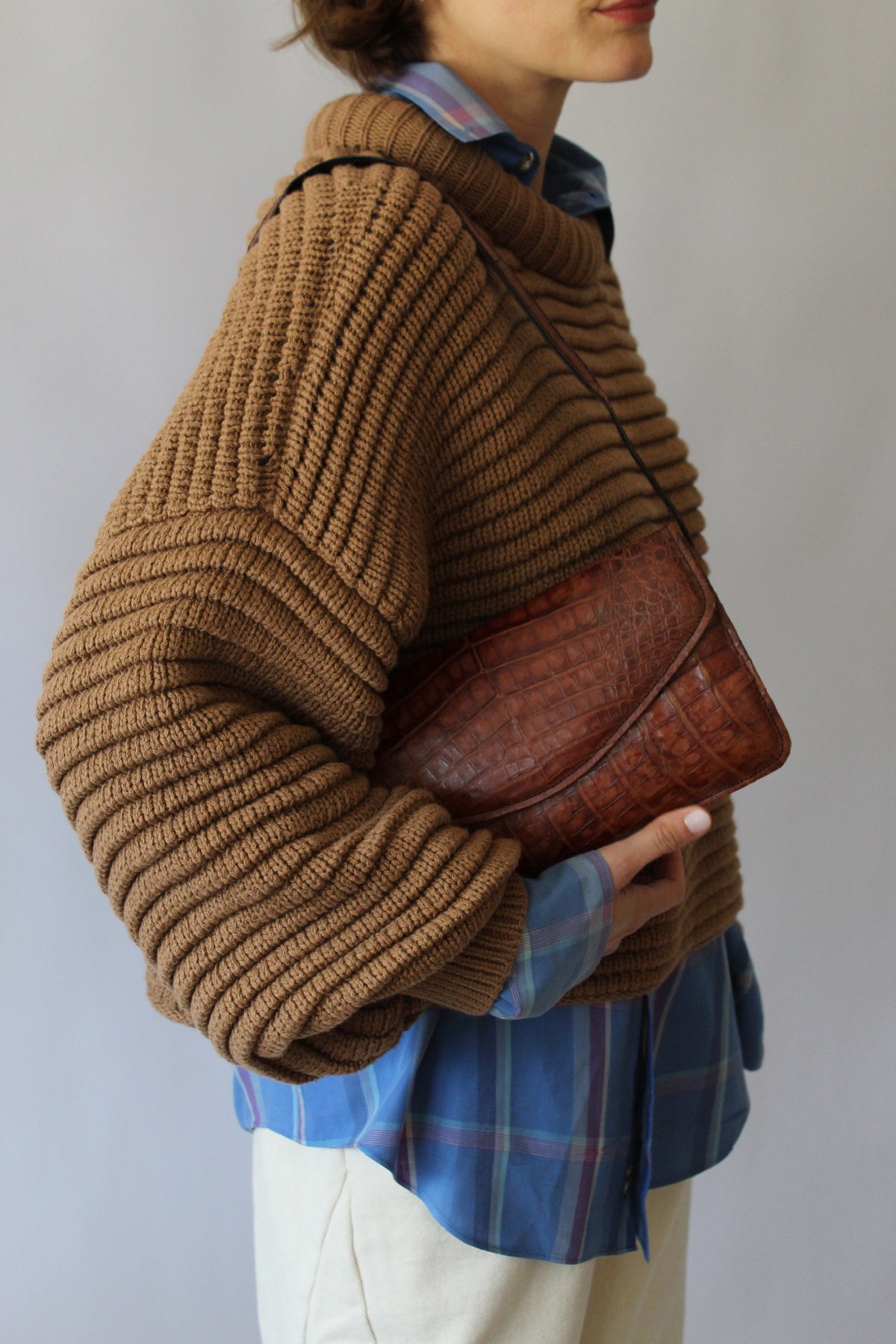 Vintage Alligator-Embossed Leather Bag