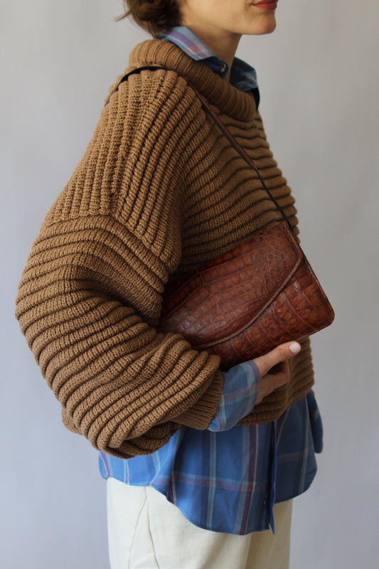 Vintage Alligator-Embossed Leather Bag