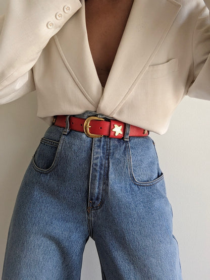 Bold Vintage Nautical Red Leather Belt