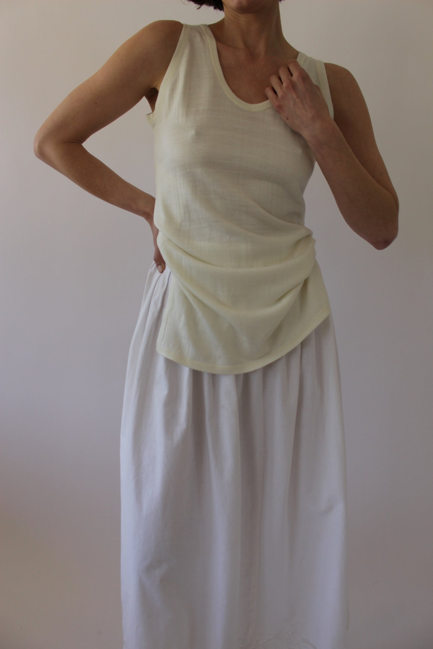 Vintage Cream Thin Wool Knit Tank