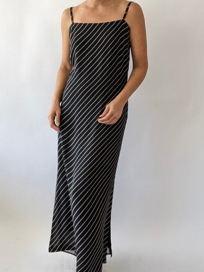 Vintage Midnight Striped Silk Slip Dress