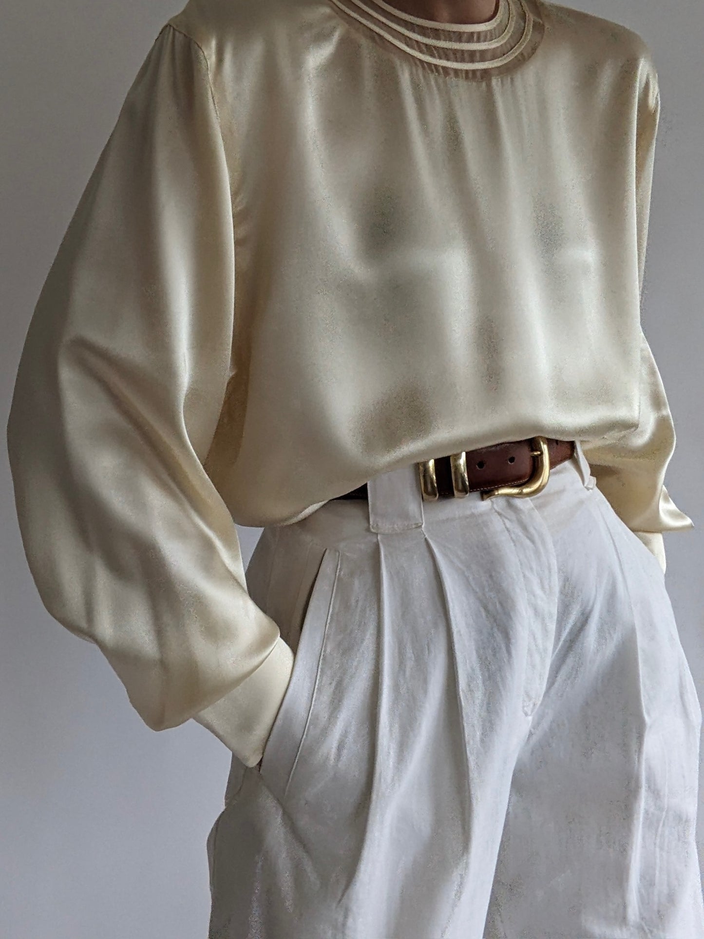 Vintage Buttermilk Silk Charmeuse Blouse