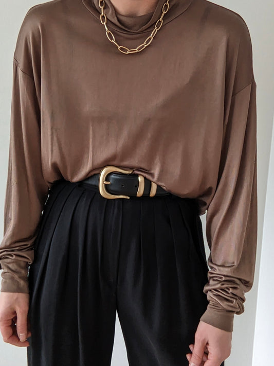 Vintage Mocha Sheer Silk Mock Neck