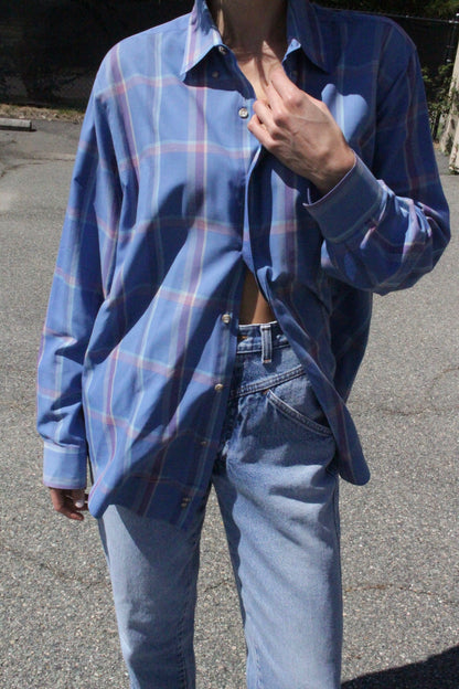 Vintage Christian Dior Sky Blue Plaid Button Down