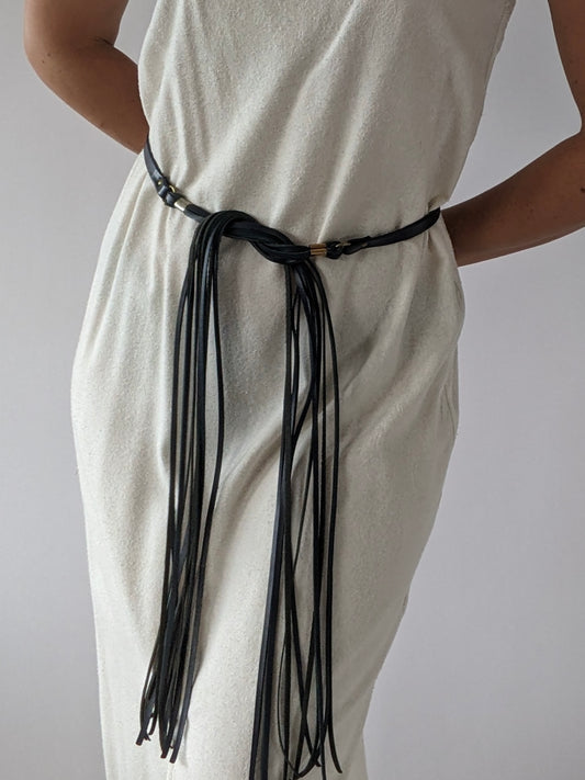 Vintage Leather Fringe Tie Belt