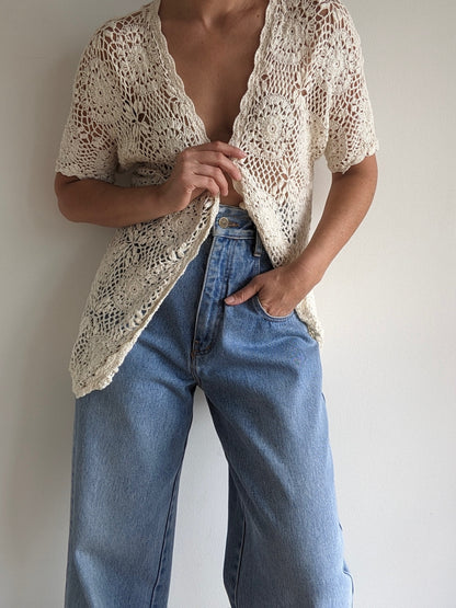 Beautiful Vintage Cream Hand-Crocheted Cardigan