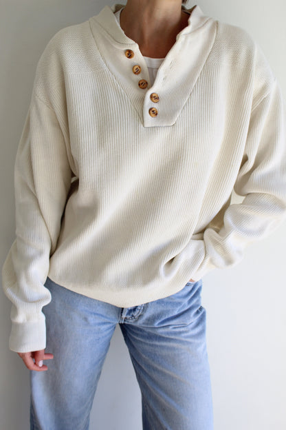 Favorite Vintage Cream Ribbed Cotton Henley