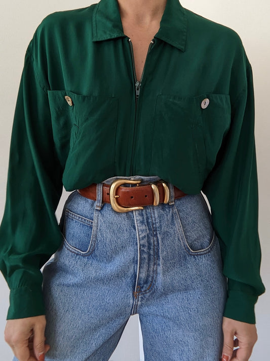 Amazing Vintage Emerald Cropped Silk Jacket