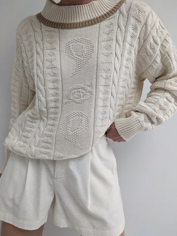 Vintage Cream Patterned Knit Sweater