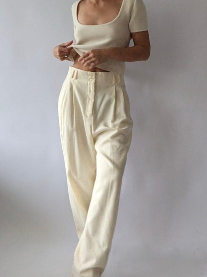 Beautiful Vintage Cream Wool Twill Trousers