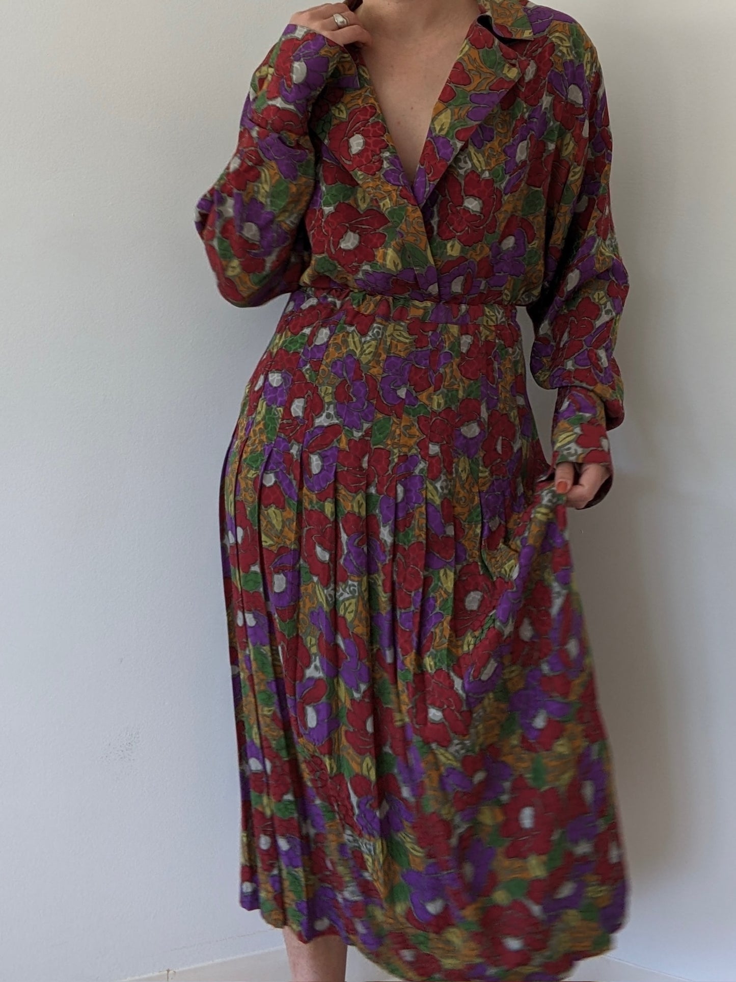 Vintage Floral Silk Skirt Set