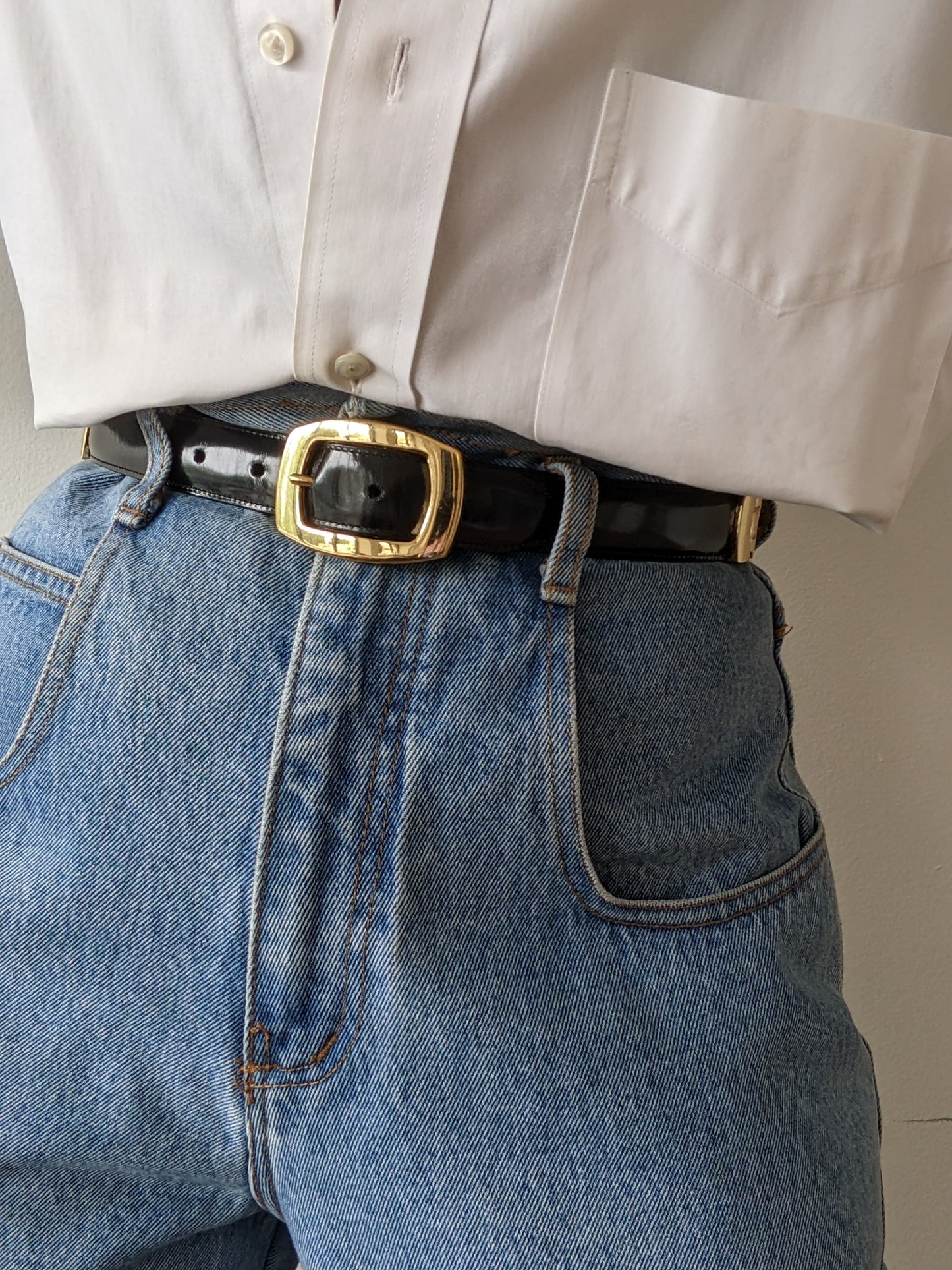 Vintage Segmented Ink Black Patent Leather Belt