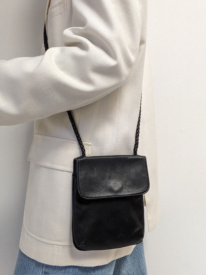 Vintage Petite Black Leather Crossbody Bag