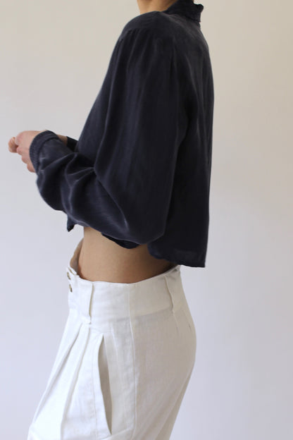 90s Navy Sueded Crop Blouse