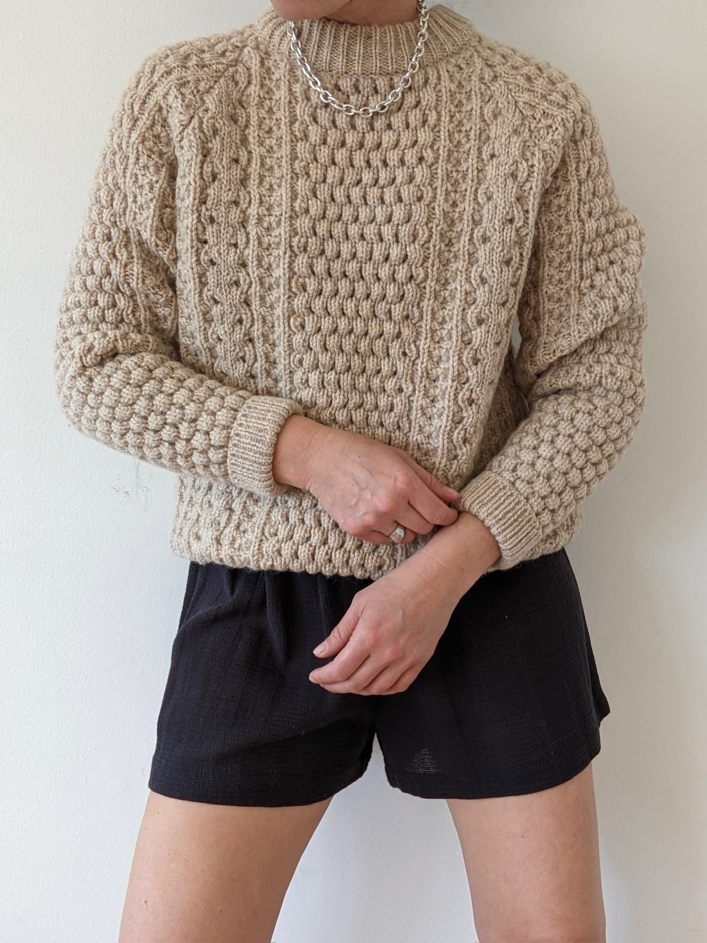 Vintage Pale Oat Wool FIsherman Sweater