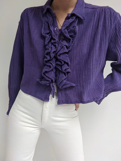 Sweet Vintage Plum Ruffled Crop Blouse