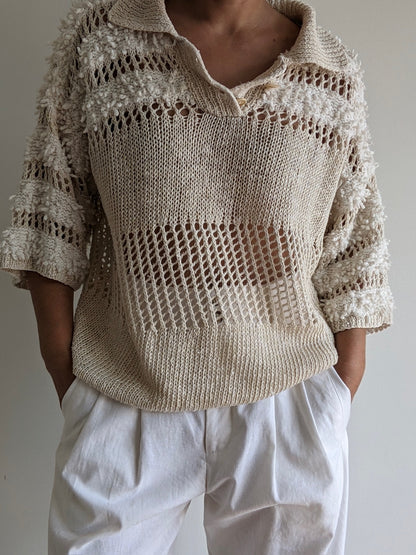 Incredible Vintage Loose-Knit Linen Henley