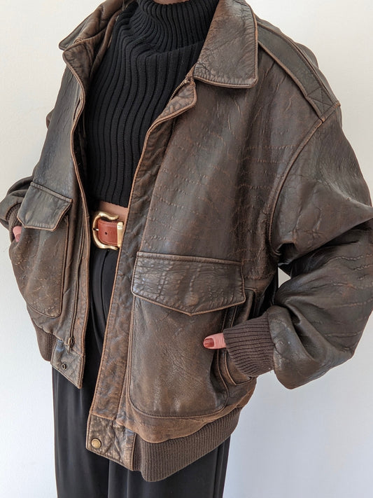 Incredible Vintage Tobacco Leather Bomber