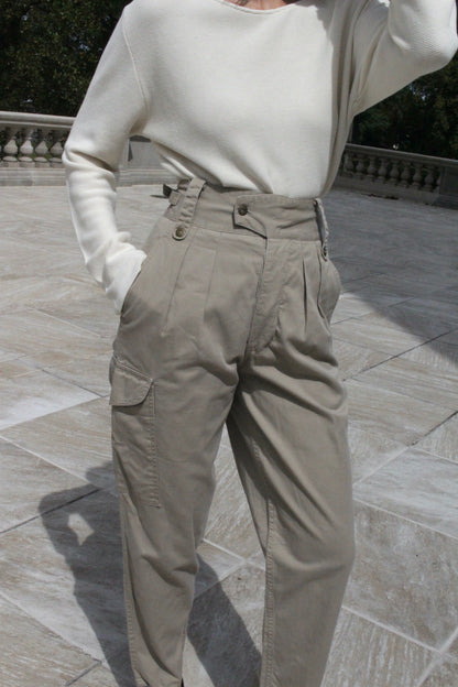 Vintage Pleated Cotton Twill Cargo Pants