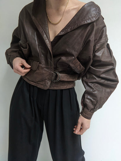 Rare Vintage Walnut Leather Bomber Jacket