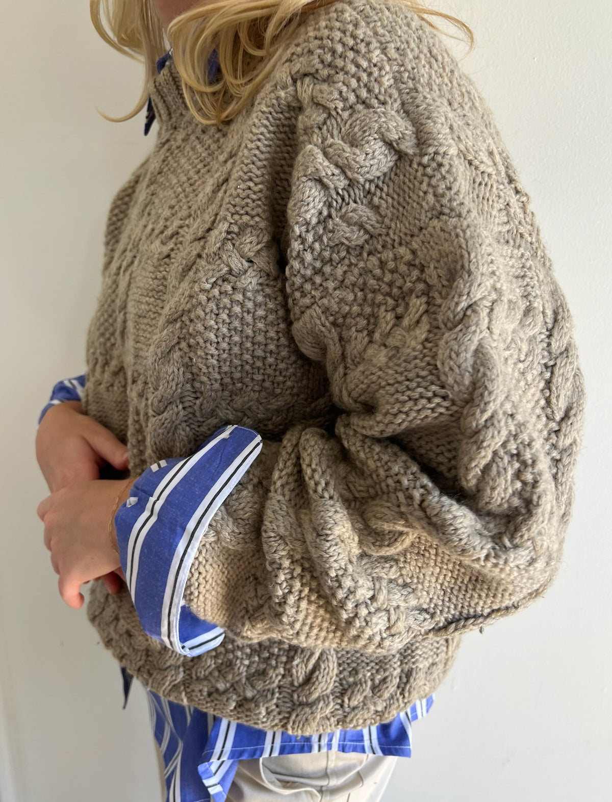 Lovely Vintage Taupe Hand-Knit Wool Sweater
