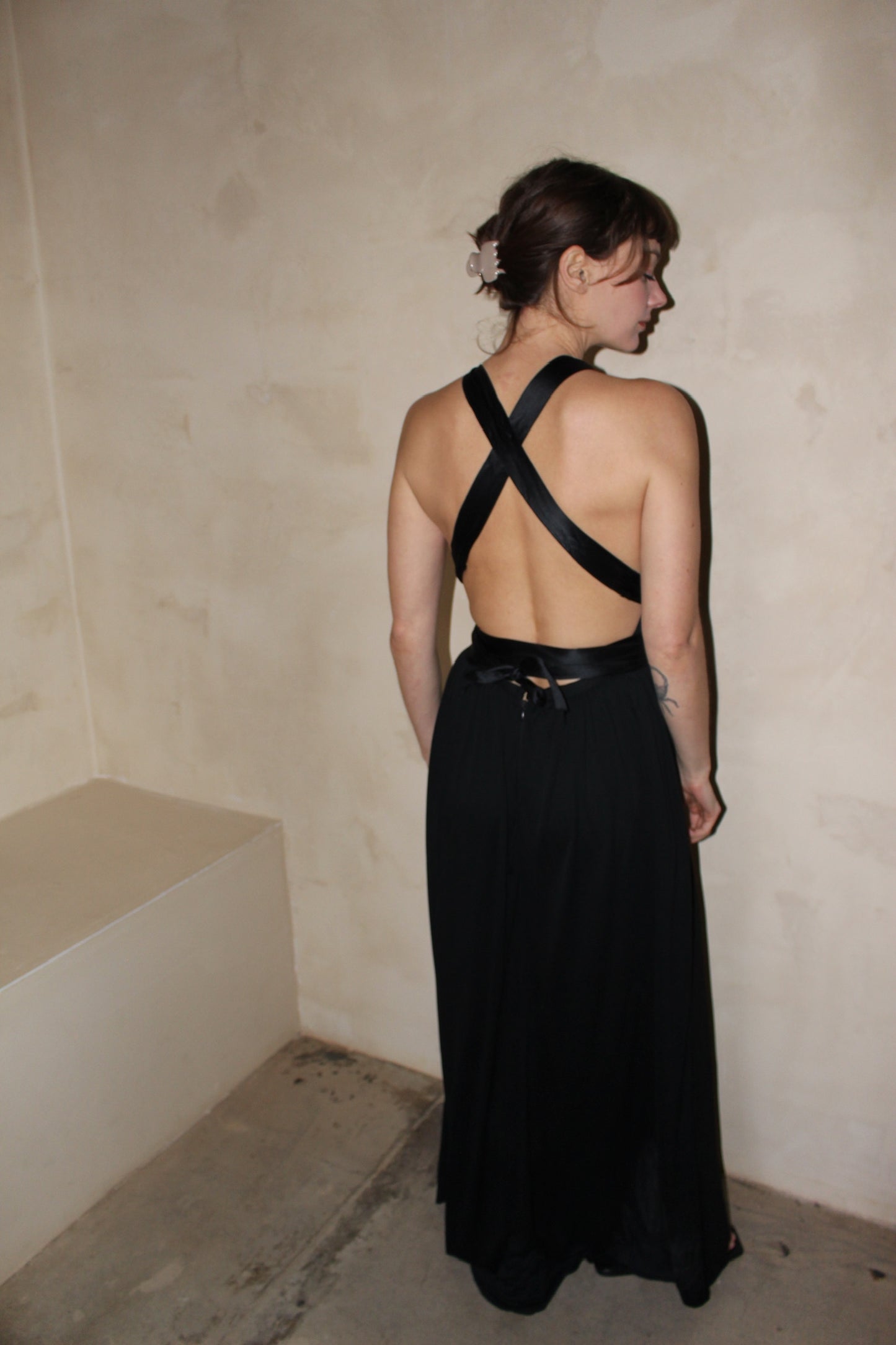 Vintage Onyx Grecian Halter Dress