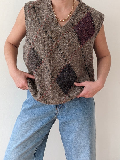 Vintage Knitted Wool Argyle Vest