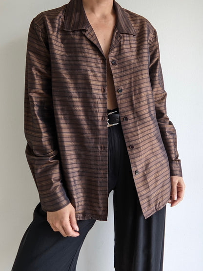 Vintage Chocolate Striped Silk Button Down